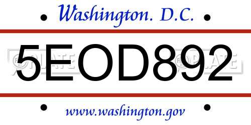 5EOD892 District Of Columbia License Plate