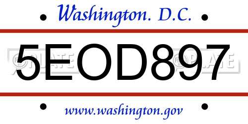5EOD897 District Of Columbia License Plate