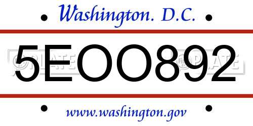 5EOO892 District Of Columbia License Plate