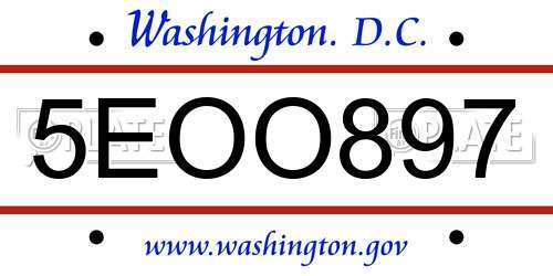 5EOO897 District Of Columbia License Plate