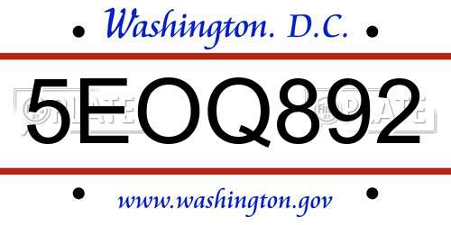 5EOQ892 District Of Columbia License Plate
