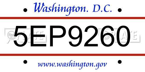 5EP9260 District Of Columbia License Plate
