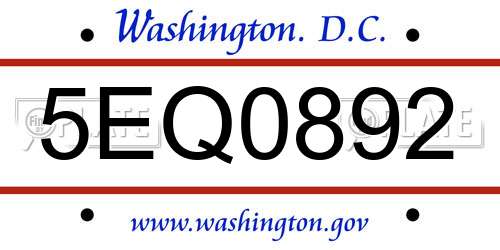 5EQ0892 District Of Columbia License Plate