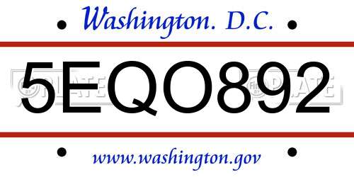 5EQO892 District Of Columbia License Plate