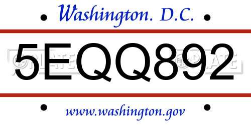 5EQQ892 District Of Columbia License Plate