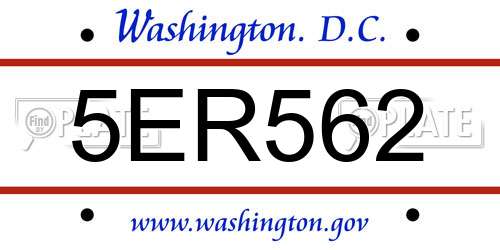 5ER562 District Of Columbia License Plate