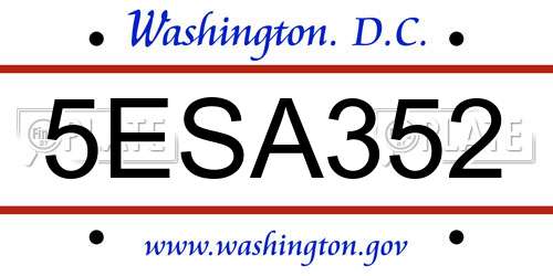 5ESA352 District Of Columbia License Plate