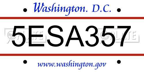 5ESA357 District Of Columbia License Plate