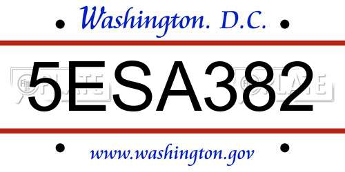5ESA382 District Of Columbia License Plate
