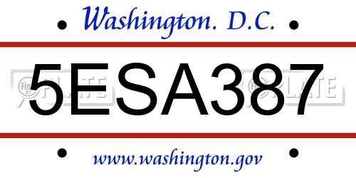 5ESA387 District Of Columbia License Plate