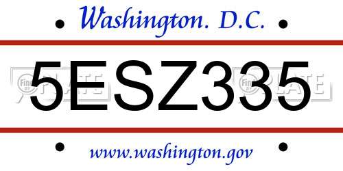 5ESZ335 District Of Columbia License Plate