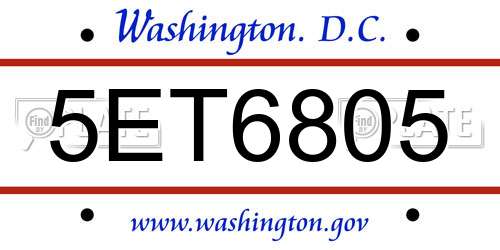5ET6805 District Of Columbia License Plate
