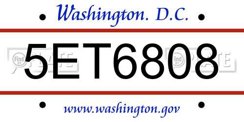 5ET6808 District Of Columbia License Plate