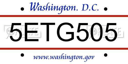 5ETG505 District Of Columbia License Plate