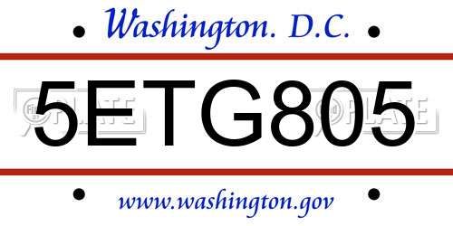 5ETG805 District Of Columbia License Plate
