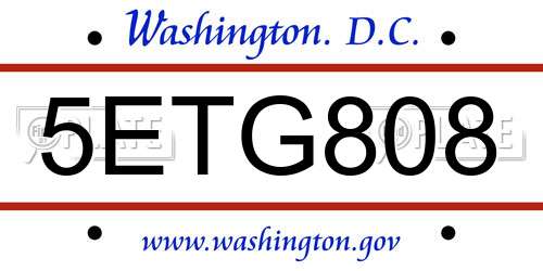 5ETG808 District Of Columbia License Plate