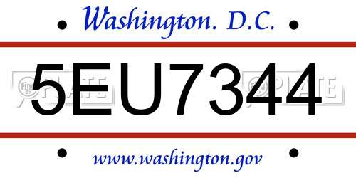 5EU7344 District Of Columbia License Plate