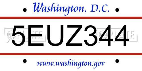 5EUZ344 District Of Columbia License Plate