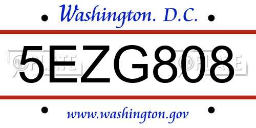 5EZG808 District Of Columbia License Plate