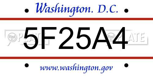 5F25A4 District Of Columbia License Plate