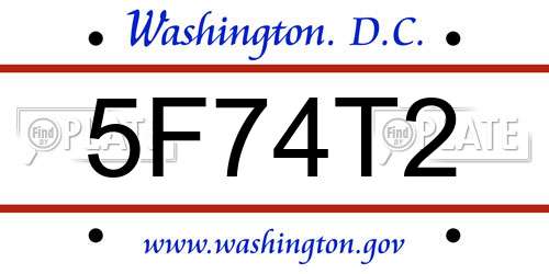 5F74T2 District Of Columbia License Plate