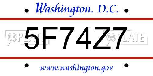 5F74Z7 District Of Columbia License Plate