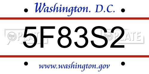 5F83S2 District Of Columbia License Plate