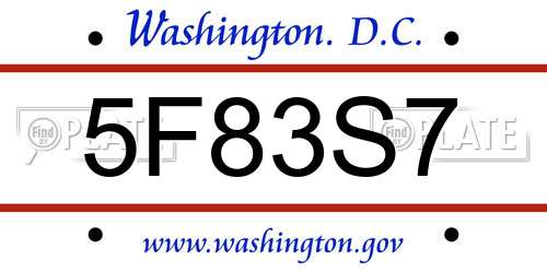 5F83S7 District Of Columbia License Plate