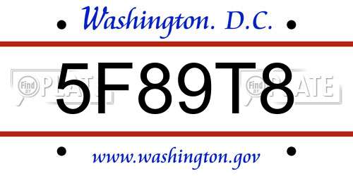 5F89T8 District Of Columbia License Plate