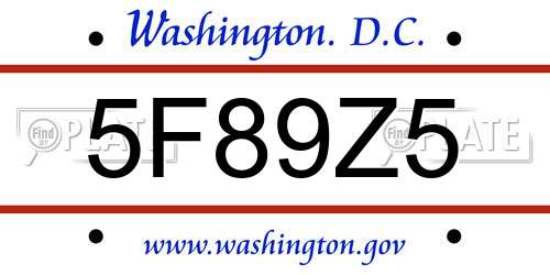 5F89Z5 District Of Columbia License Plate