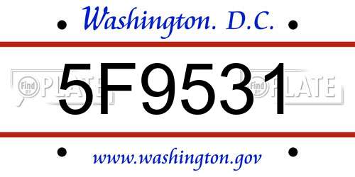 5F9531 District Of Columbia License Plate