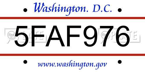 5FAF976 District Of Columbia License Plate