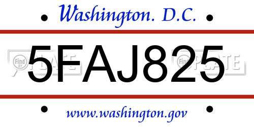 5FAJ825 District Of Columbia License Plate