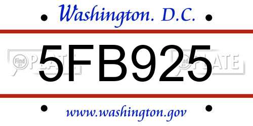 5FB925 District Of Columbia License Plate