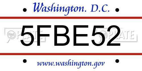 5FBE52 District Of Columbia License Plate