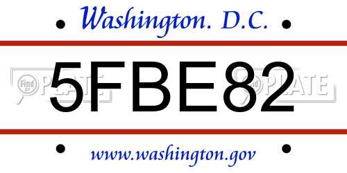 5FBE82 District Of Columbia License Plate