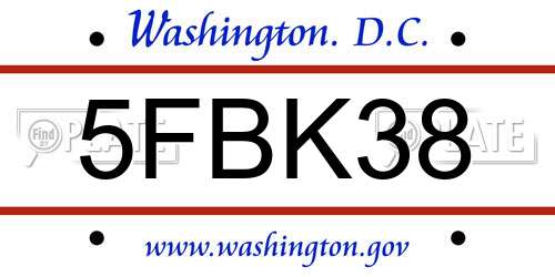 5FBK38 District Of Columbia License Plate