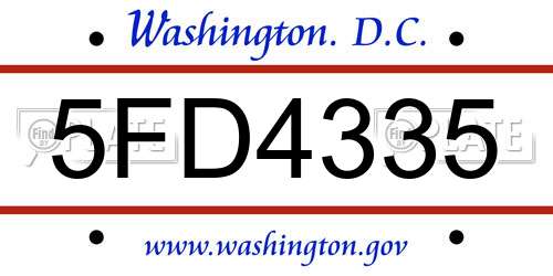5FD4335 District Of Columbia License Plate
