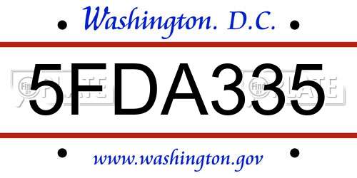 5FDA335 District Of Columbia License Plate