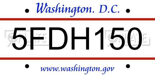 5FDH150 District Of Columbia License Plate
