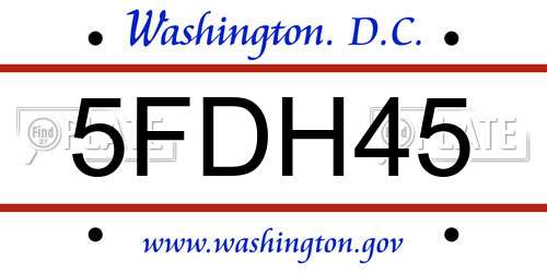 5FDH45 District Of Columbia License Plate