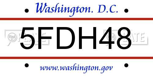 5FDH48 District Of Columbia License Plate