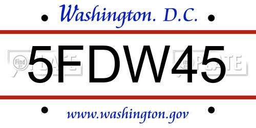 5FDW45 District Of Columbia License Plate
