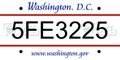 5FE3225 District Of Columbia License Plate