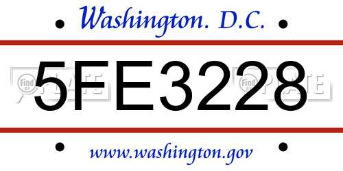 5FE3228 District Of Columbia License Plate