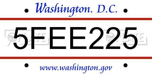 5FEE225 District Of Columbia License Plate