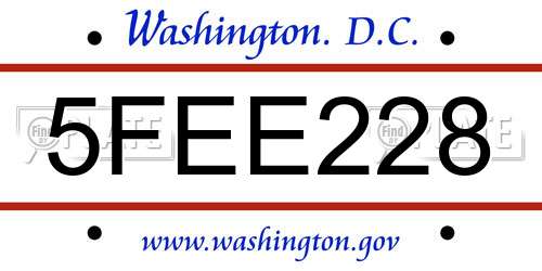 5FEE228 District Of Columbia License Plate