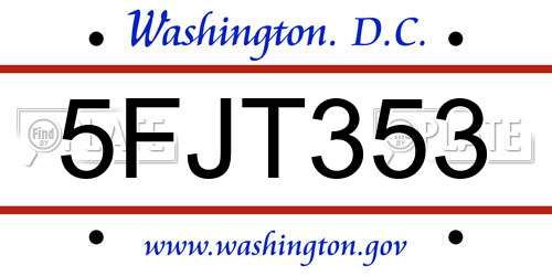 5FJT353 District Of Columbia License Plate