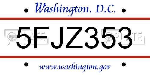 5FJZ353 District Of Columbia License Plate