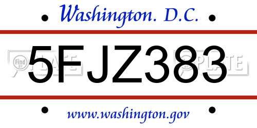 5FJZ383 District Of Columbia License Plate